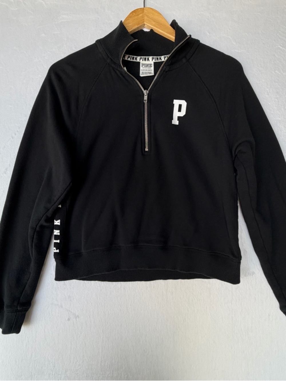 Victoria's Secret PINK Black Zip-Up Sweatshirt with White Branding
